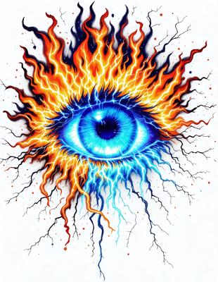 The primary subject of the image is a blue eye with a yellow sun in the background. The eye is the focal point of the image, and it appears to be the center of attention. The setting is a white background, which provides a clean and minimalistic look to the image. The visual style is a combination of digital art and illustration, creating a unique and eye-catching design. The colors and mood of the image are vibrant and energetic, with the blue eye and yellow sun representing a sense of energy